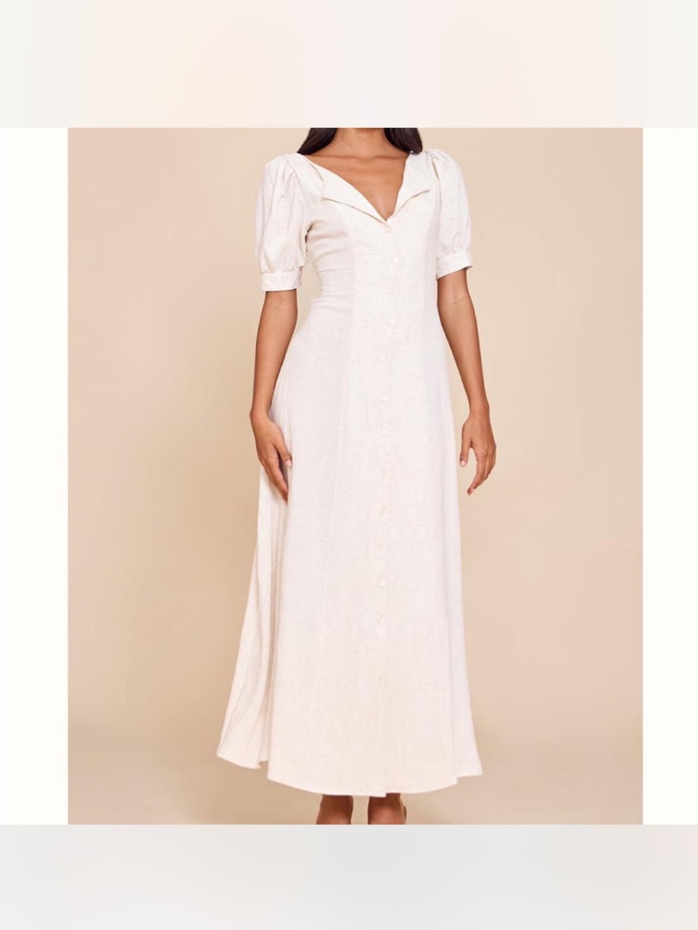 PrettyLittleThing Cream Button-Front Maxi Dress with Puff Sleeves
